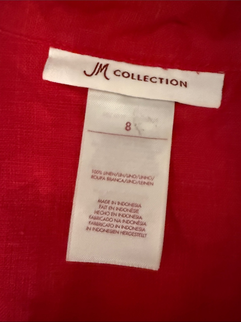 JM Collection Bright Red Button-Placket 100% Linen Tunic - Picture 4 of 6